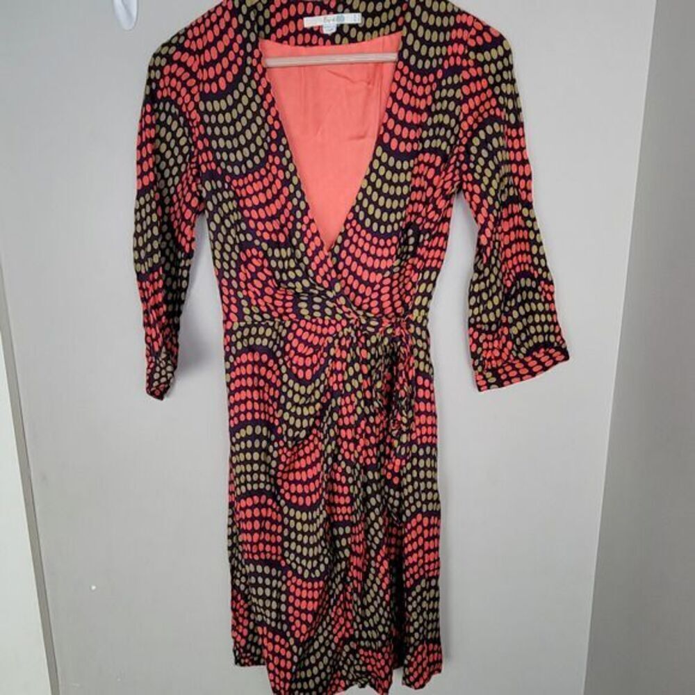 Boden Geometric Dot Wrap Dress Silk Blend 2 XS